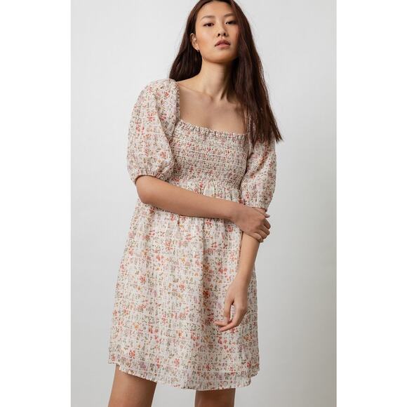 Rails Dresses & Skirts - Rails Geena Ambrosia Smocked Puff Sleeve Mini Dress Size Small Cream/Pink Color